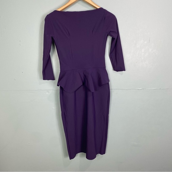 Chiara Boni Purple Peplum Bodycon Half Sleeve V Neck‎ Dress Sheath Sz 40, US 2-4 - Picture 2 of 6